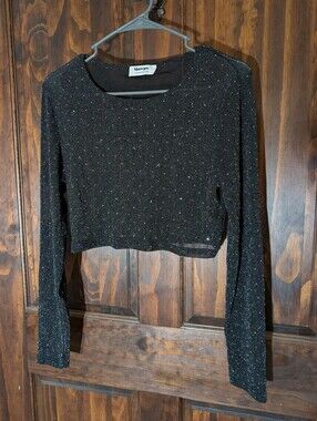 Sparkly Black Long Sleeve Cropped Top